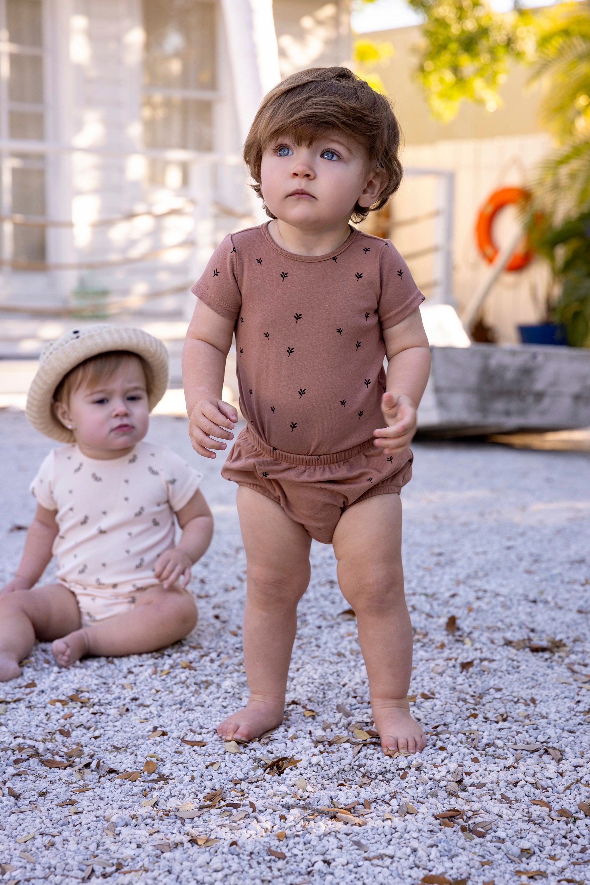 Boys Short Sleeve Single Leaf Print Onesie Bloomer Set