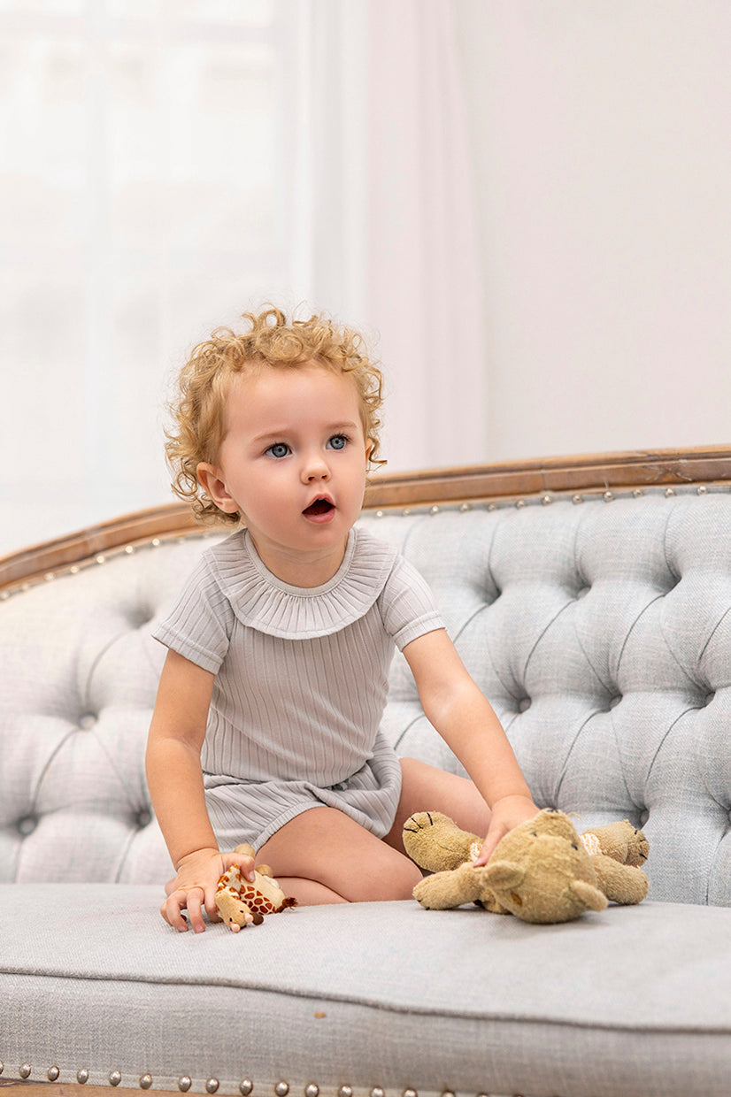 Girls Short Sleeve Ruffle Neck Onesie Bloomer Set