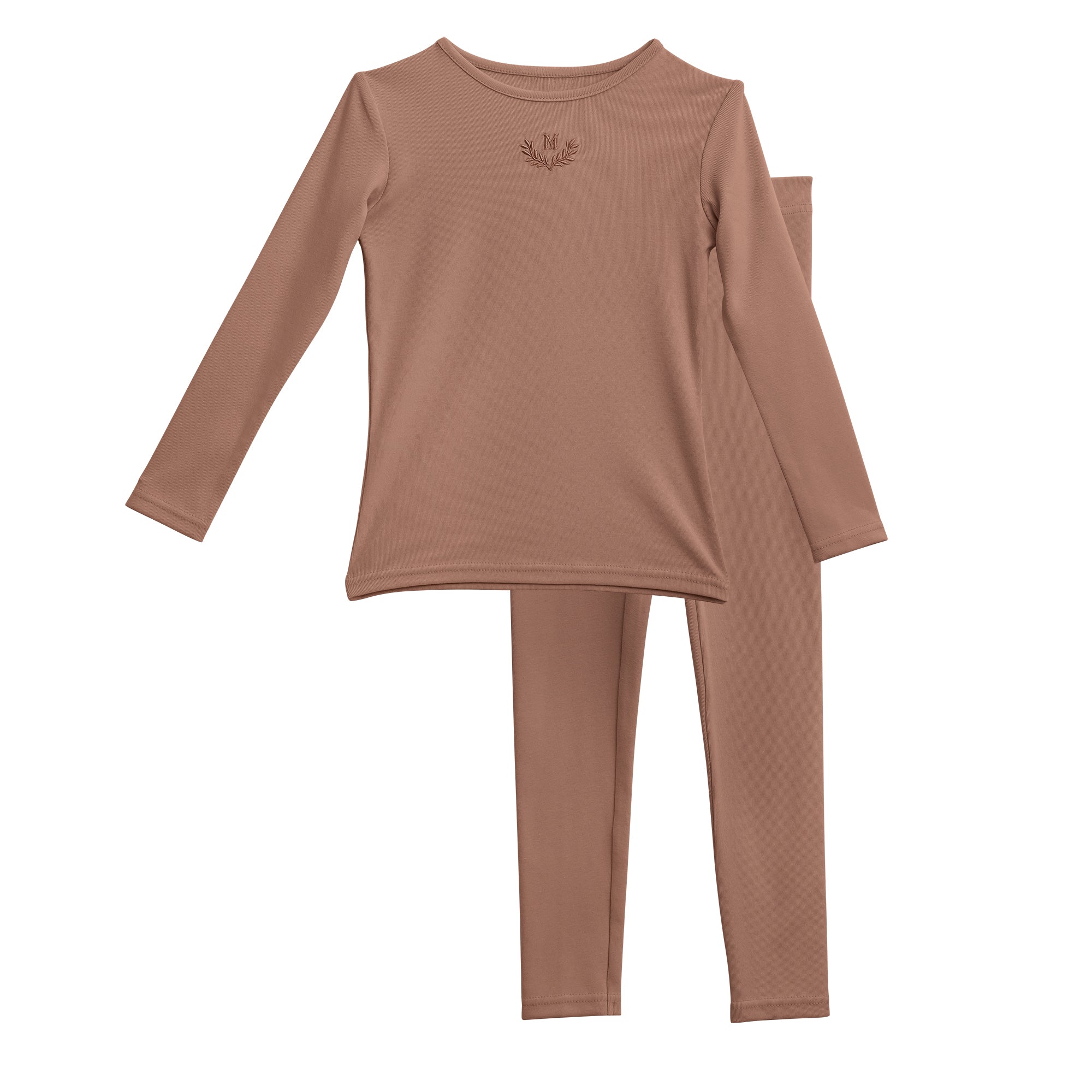 Leaf Embroidered Loungewear: Mocha Mousse Set