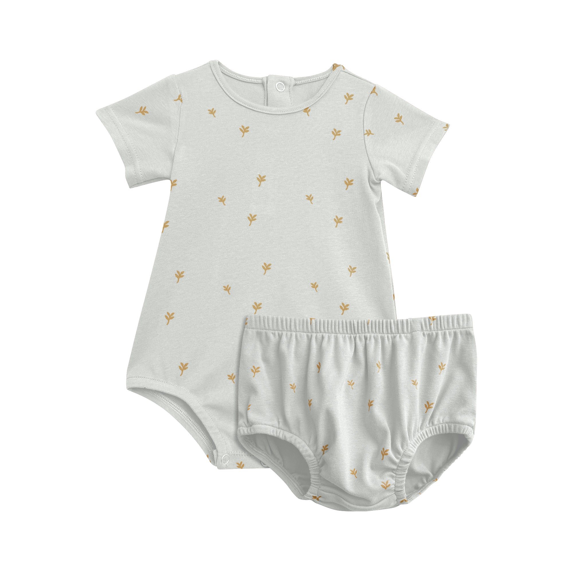 Boys Short Sleeve Single Leaf Print Onesie Bloomer Set