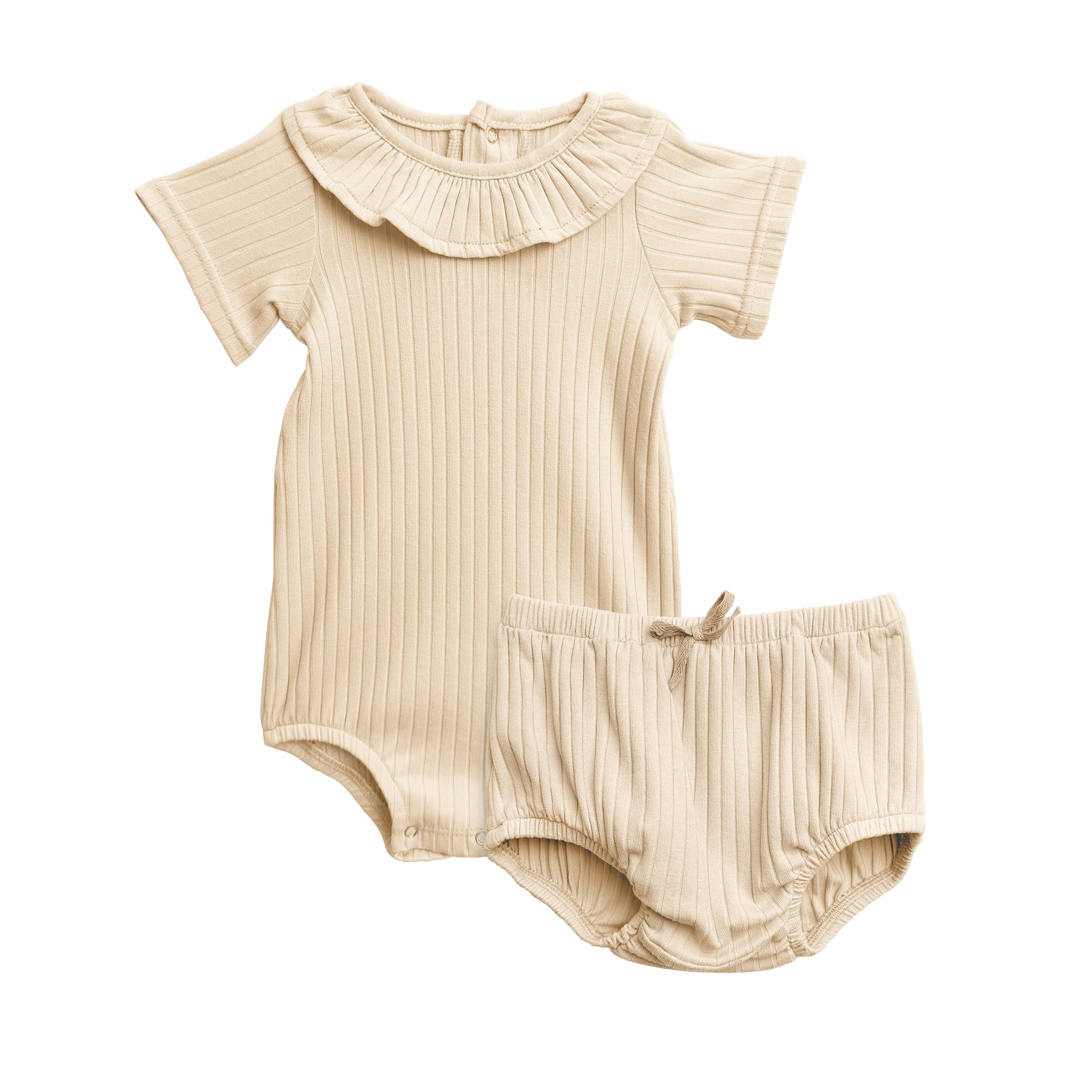 Girls Short Sleeve Ruffle Neck Onesie Bloomer Set
