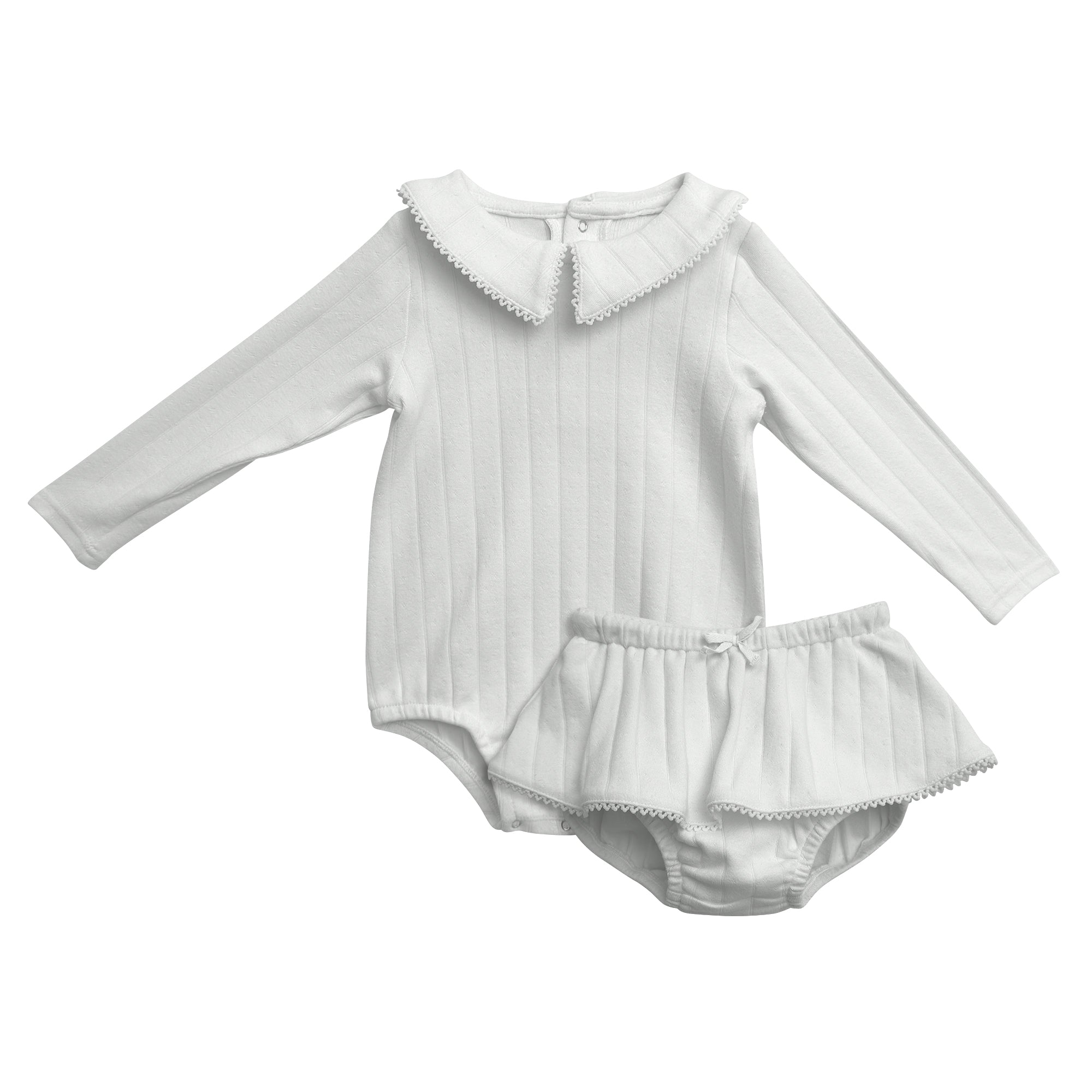 Girls Long Sleeve Pointed Collar Onesie Bloomer Skirt Set
