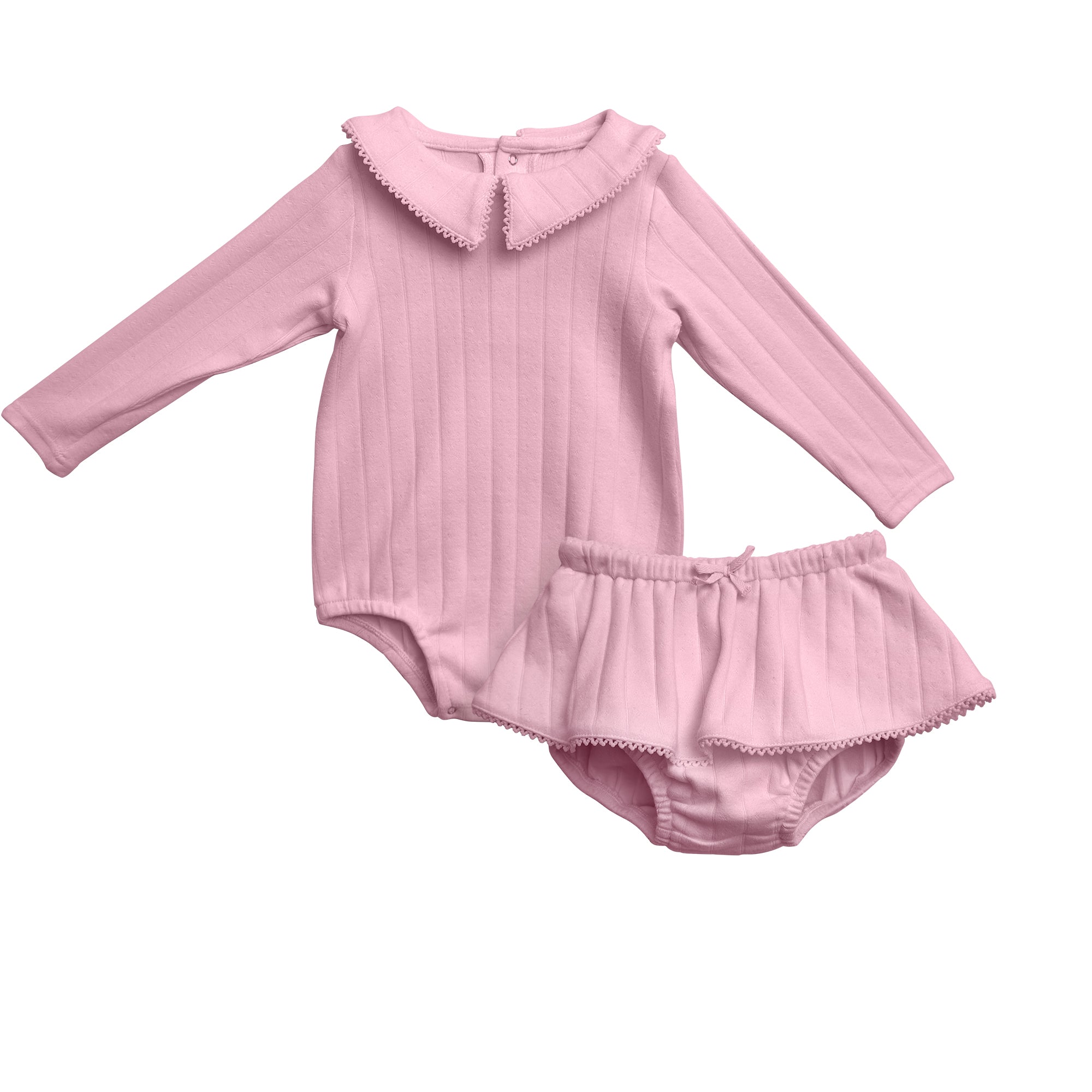 Girls Long Sleeve Pointed Collar Onesie Bloomer Skirt Set