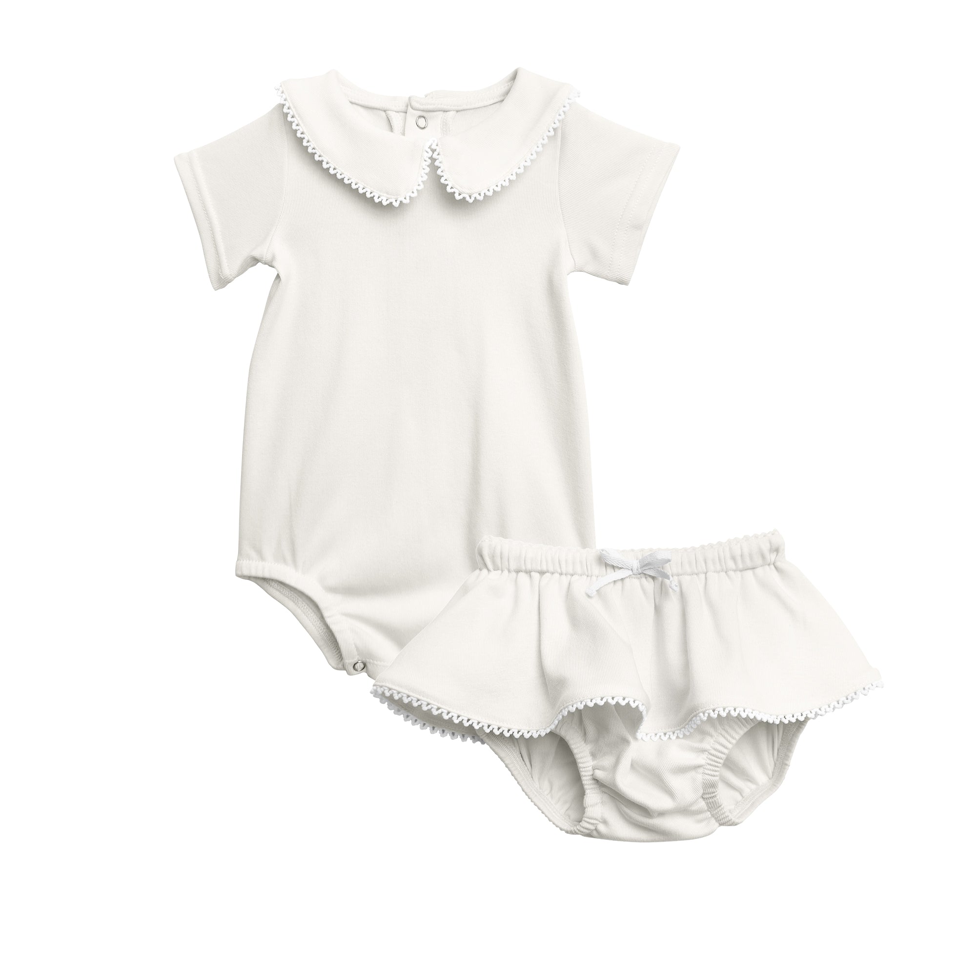 Girls Short Sleeve Round Collar Onesie Skirt Set