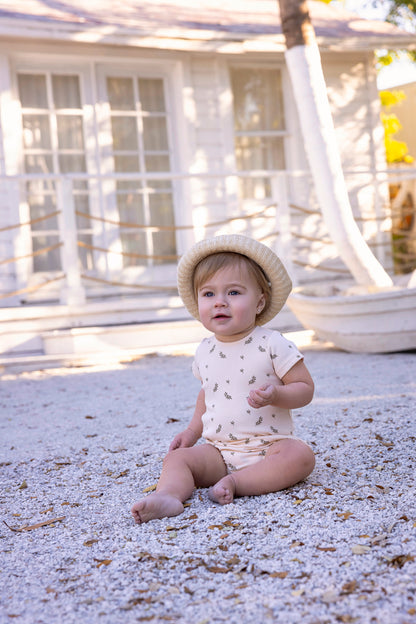 Girls Short Sleeve Scattered Leaf Print Onesie Bloomer Set