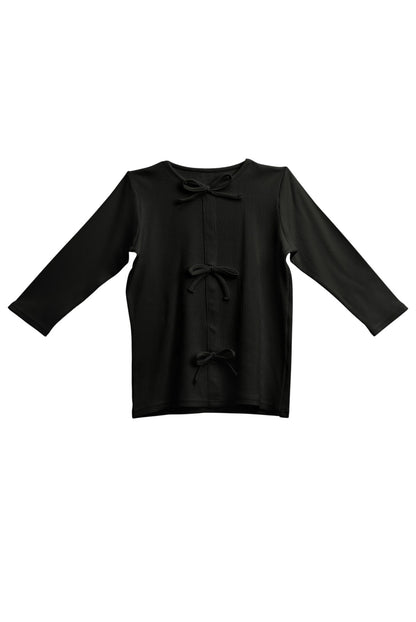 Ribbed Bow Shirt 3/4