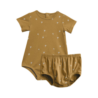 Boys Short Sleeve Single Leaf Print Onesie Bloomer Set