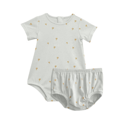 Boys Short Sleeve Single Leaf Print Onesie Bloomer Set