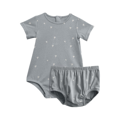Boys Short Sleeve Single Leaf Print Onesie Bloomer Set