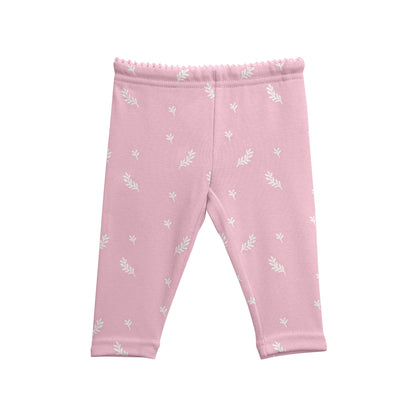 Girls Basic Legging Scattered Leaf Print