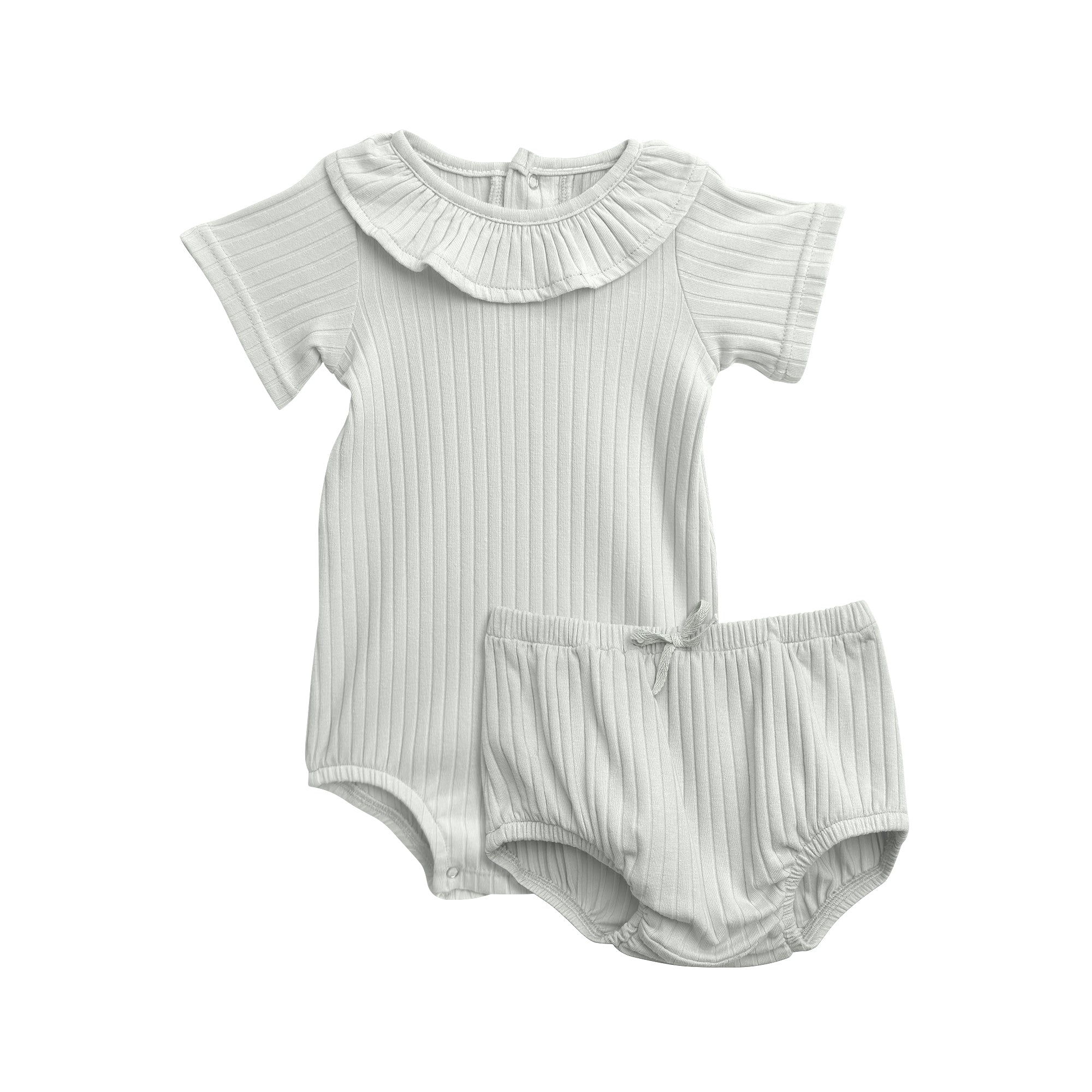 Girls Short Sleeve Ruffle Neck Onesie Bloomer Set