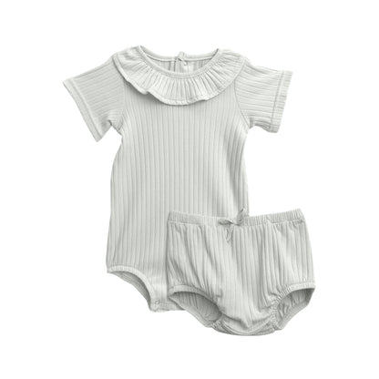 Girls Short Sleeve Ruffle Neck Onesie Bloomer Set