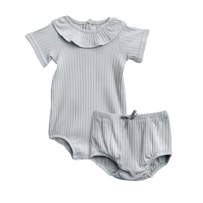 Girls Short Sleeve Ruffle Neck Onesie Bloomer Set