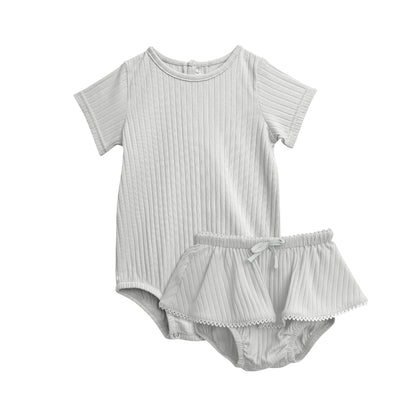 Girls Short Sleeve Onesie Bloomer Skirt Set