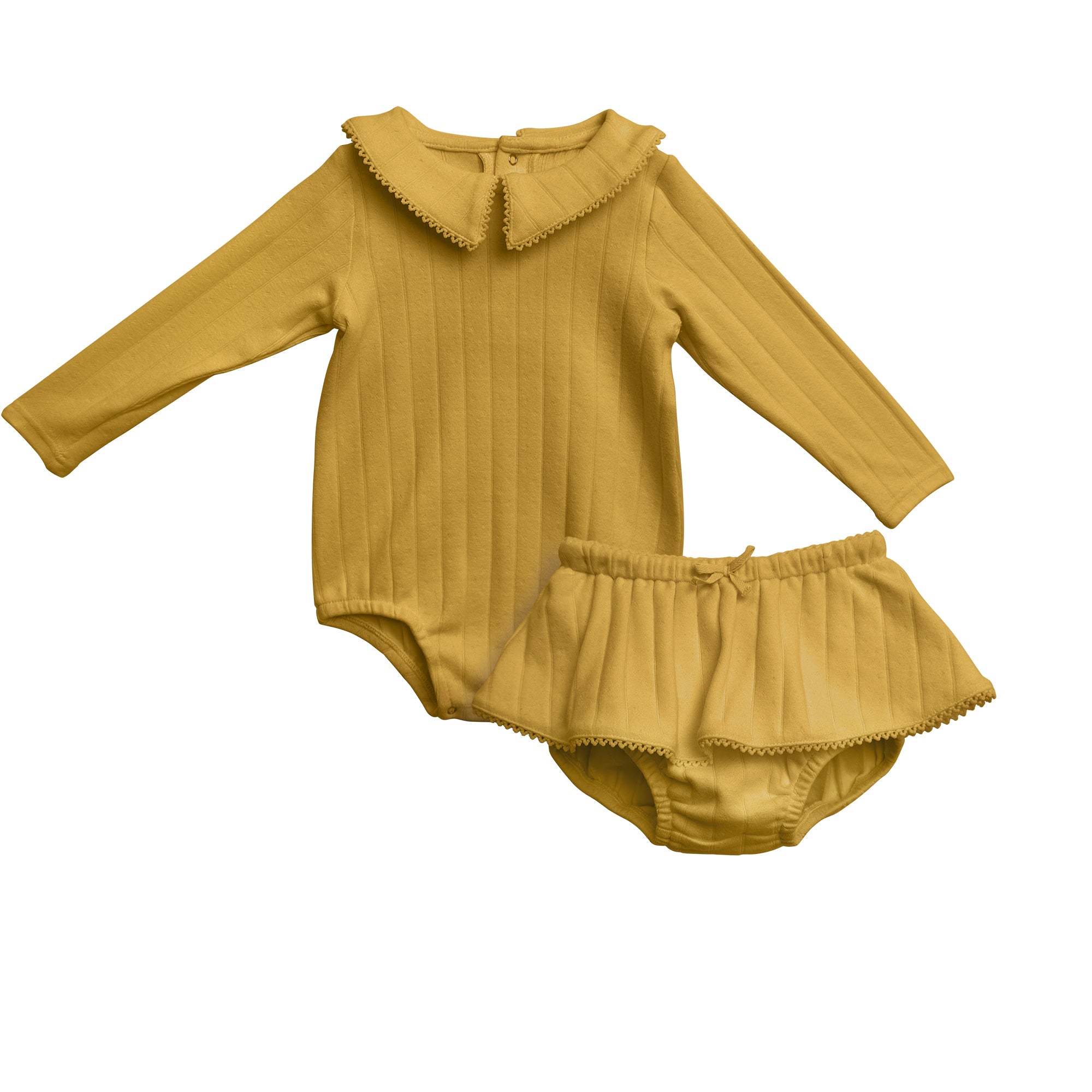 Girls Long Sleeve Pointed Collar Onesie Bloomer Skirt Set