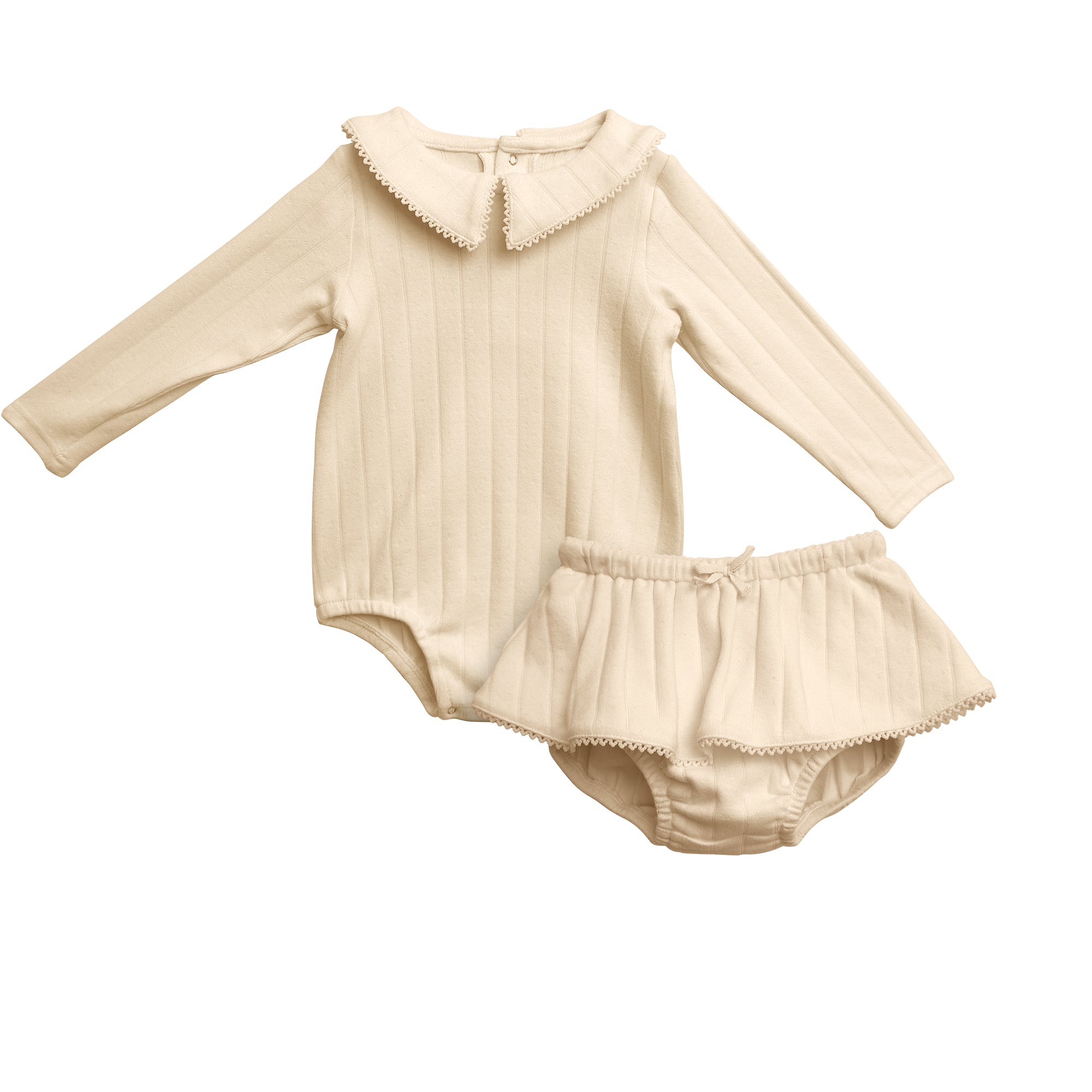 Girls Long Sleeve Pointed Collar Onesie Bloomer Skirt Set