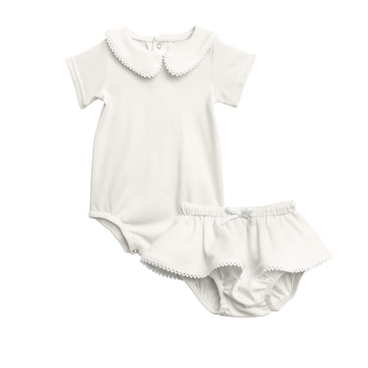 Girls Short Sleeve Round Collar Onesie Skirt Set