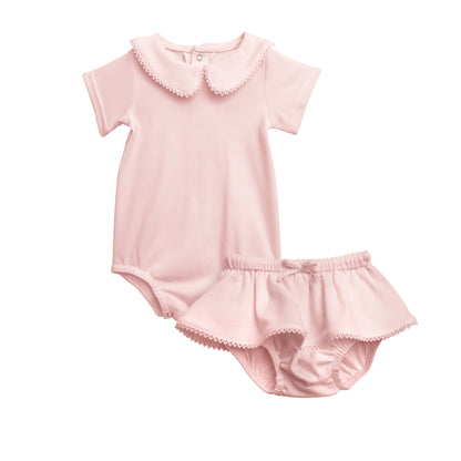 Girls Short Sleeve Round Collar Onesie Skirt Set